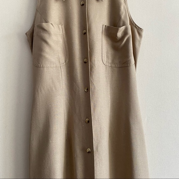 Vintage 90s The Limited Beige Raw Silk Button Front Collared Midi Safari Dress - Picture 8 of 12